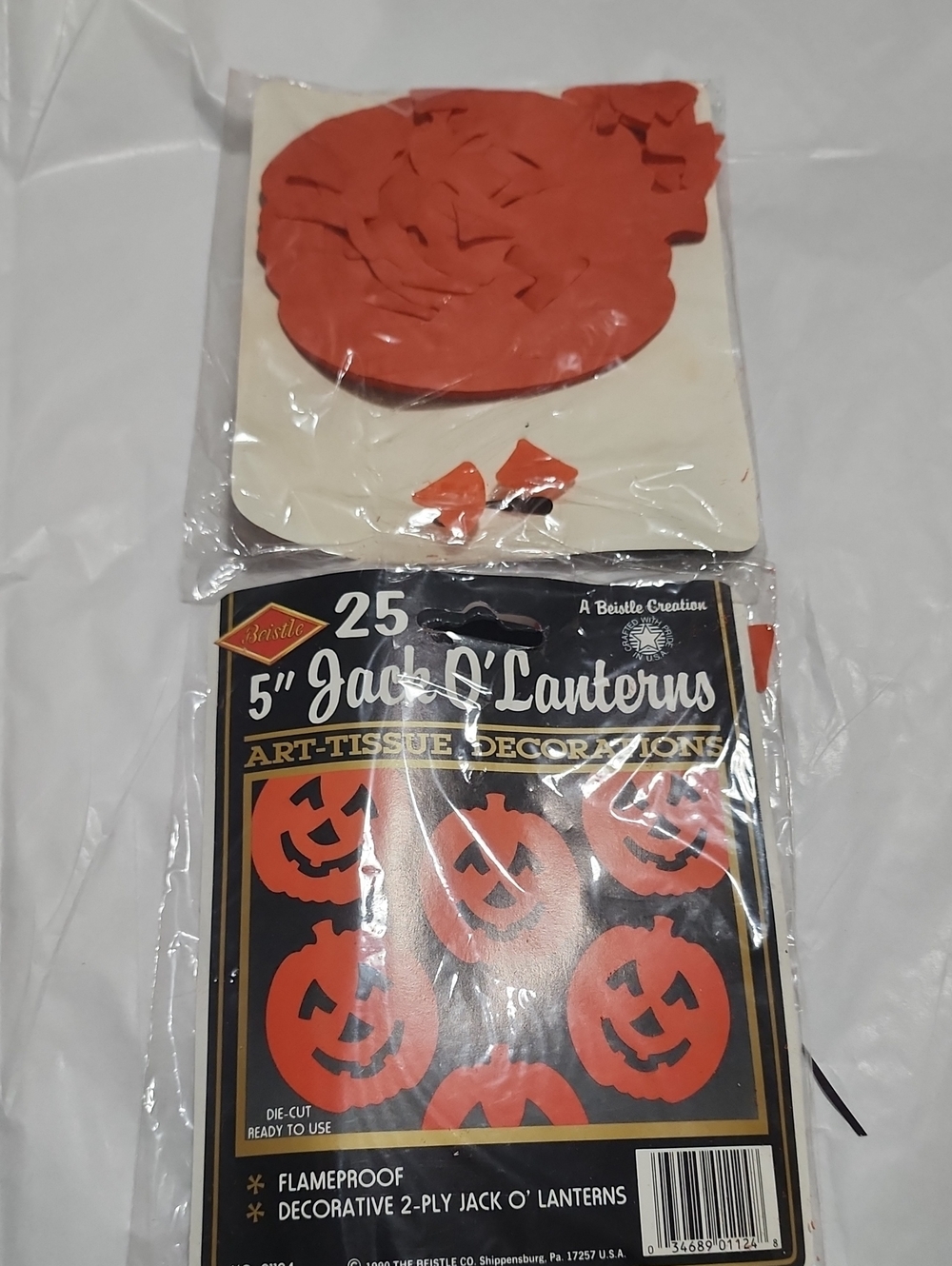 Vintage 1990 5" Jack O' Lantern Tissue Decorations - Orange (25 Pack) 2 Pack